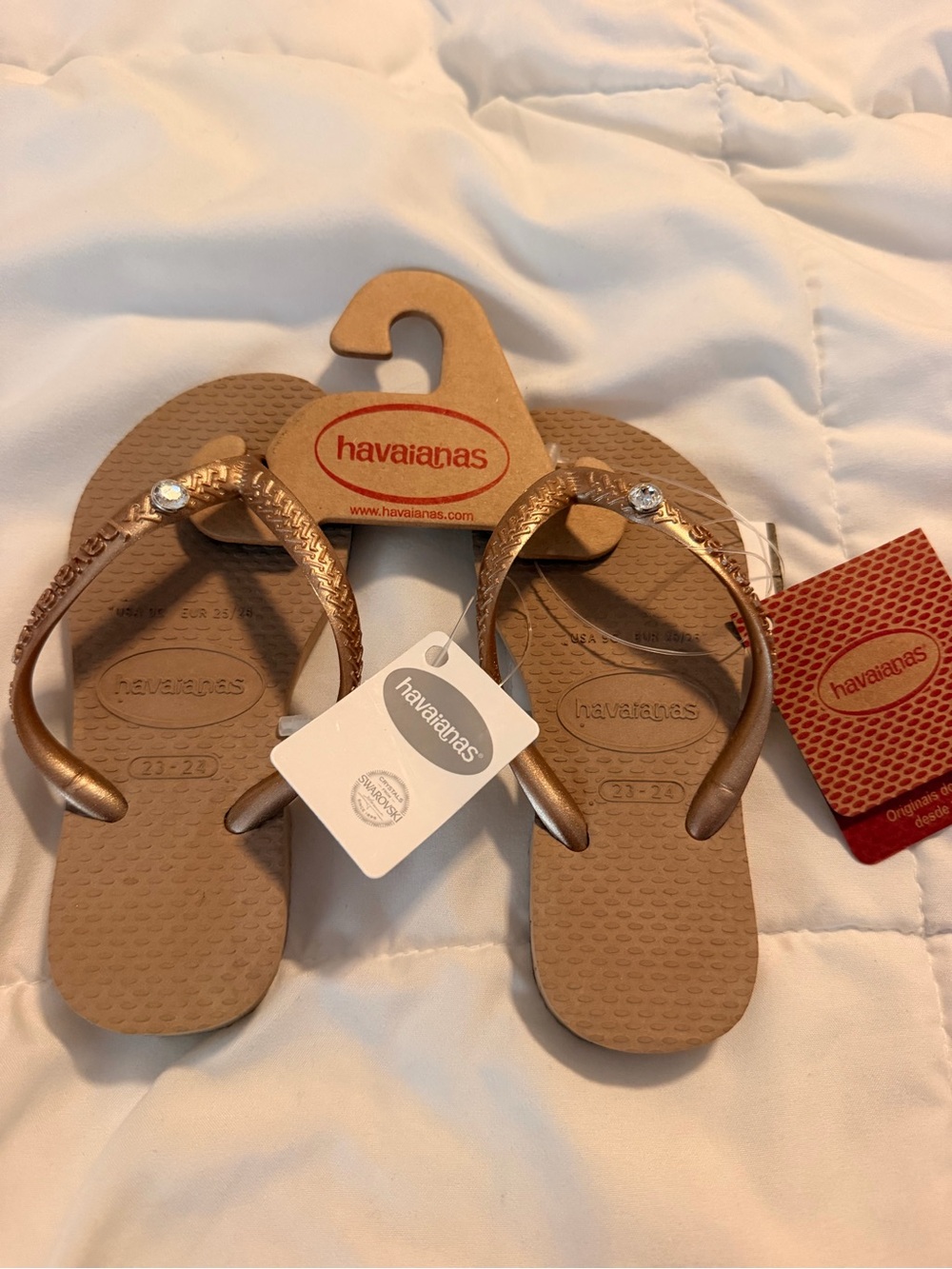 Havaianas Metallic Bronze Flip Flops with Crystal Accent